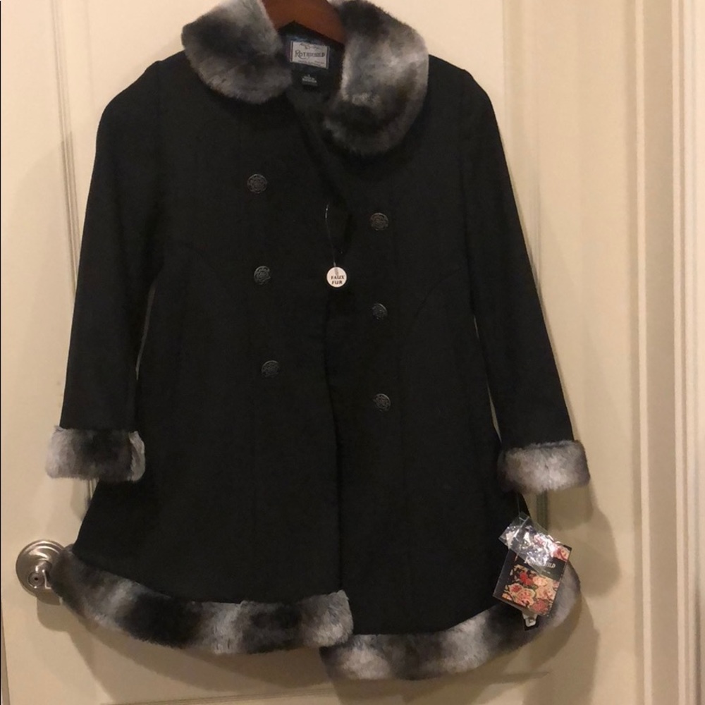 Girls dress winter coat w/Faux fur accents